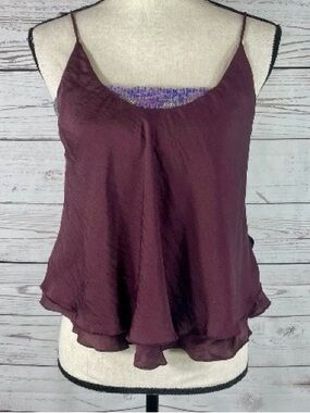 Free People Intimately Medium Crop Top Cami Tank Vetiver Bloom Burgundy Sequins